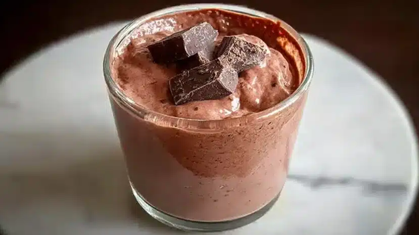 Cottage Cheese Chocolate Pudding in rustic bowl