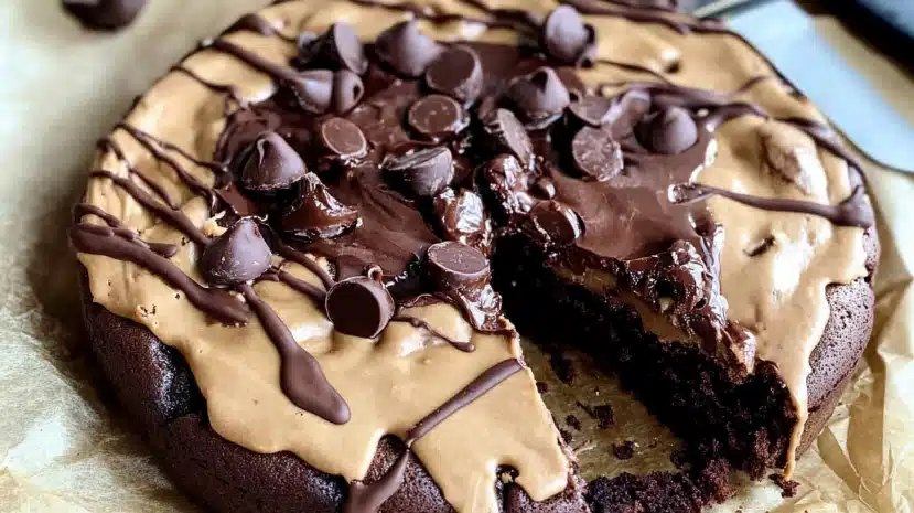 Cottage cheese chocolate cake sliced with gooey chocolate center