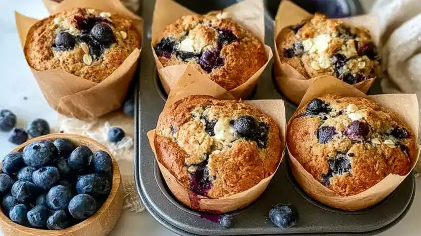 blueberry cottage cheese muffins fresh from oven