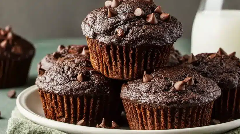 Veggie chocolate muffins cooling on a rack with hidden veggies