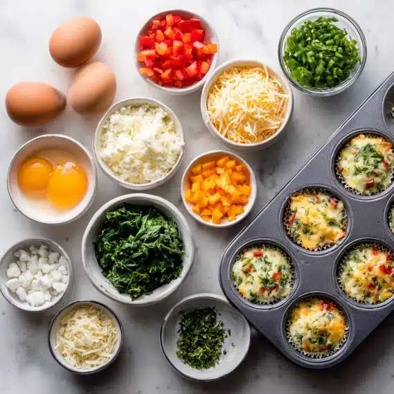 Cottage Cheese Egg Muffins – High-Protein, Easy Breakfast Recipe 6 Ingredients and uncooked Cottage Cheese Egg Muffins ready to bake