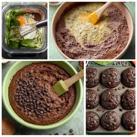 Veggie Chocolate Muffins – Healthy, Kid-Friendly & Delicious (Easy Recipe) 6 Mixing chocolate muffin batter with hidden veggies for veggie chocolate muffins