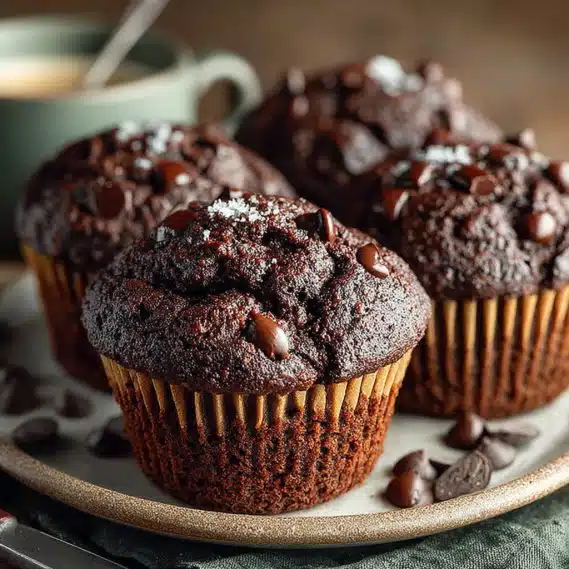 Veggie Chocolate Muffins – Healthy, Kid-Friendly & Delicious (Easy Recipe) 4 Moist veggie chocolate muffins served with hidden veggies and melty chocolate chips