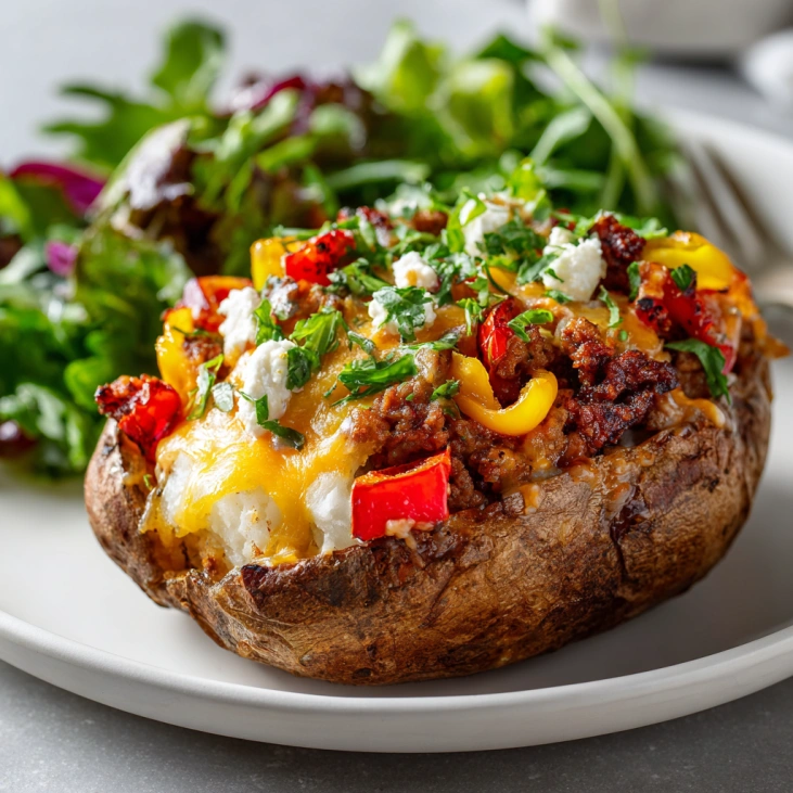 Healthy Baked Potato and Cottage Cheese 8 Loaded baked potato with cottage cheese served hot