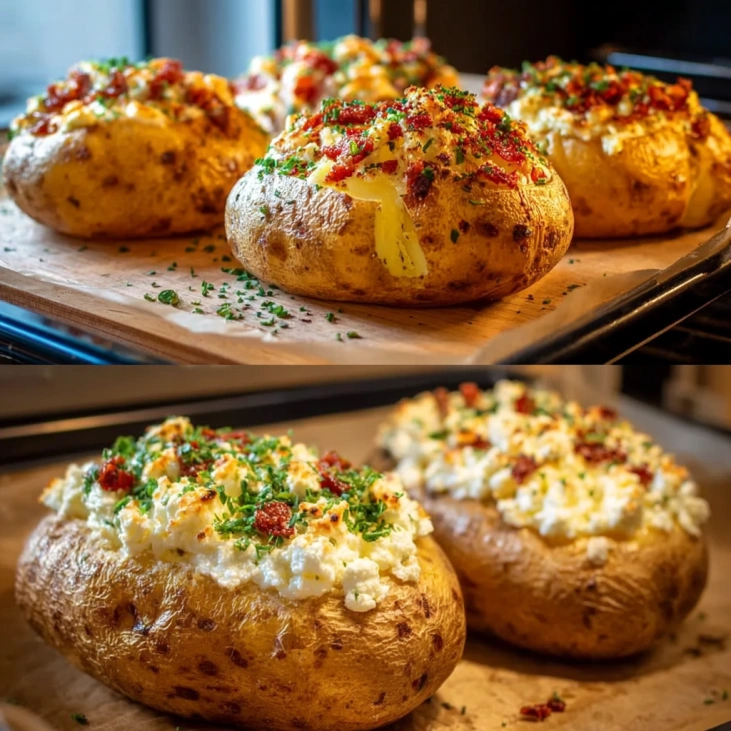 Healthy Baked Potato and Cottage Cheese 7 Loaded baked potato with cottage cheese served hot