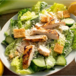 Cottage Cheese Caesar Dressing Salad Recipe (High Protein & Creamy) 5 Cottage cheese Caesar dressing on healthy salad with chicken and croutons