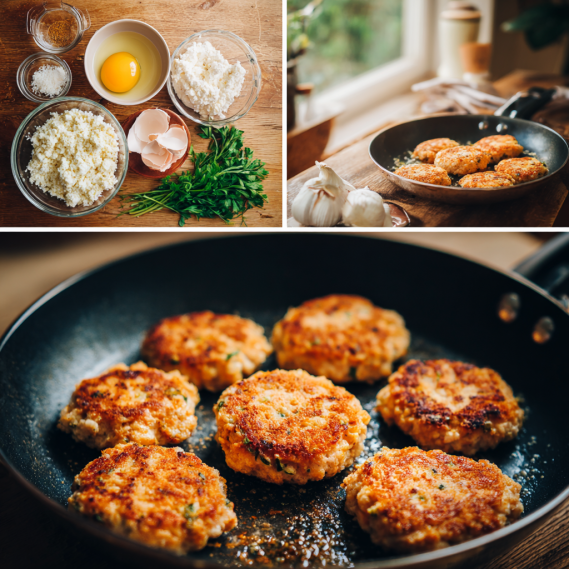 Cottage Cheese Chicken Patties – 5-Star Healthy Dinner 6 Cottage Cheese Chicken Patties ingredients and cooking process in one image