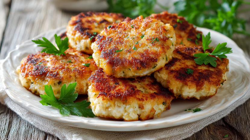 Cottage Cheese Chicken Patties – 5-Star Healthy Dinner 4 Cottage Cheese Chicken Patties served golden brown with herbs on a white plate