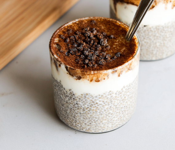 Tiramisu Chia Pudding Recipe – Creamy, High-Protein Treat You’ll Love 4 Close-up of tiramisu chia pudding texture and layers